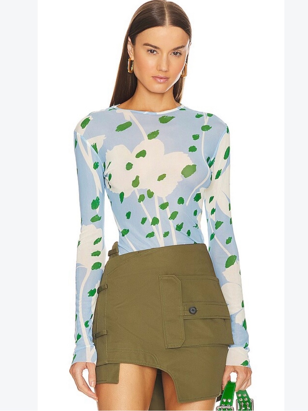 Monse Women’s Floral Mesh Long-sleeve Top Sz XS